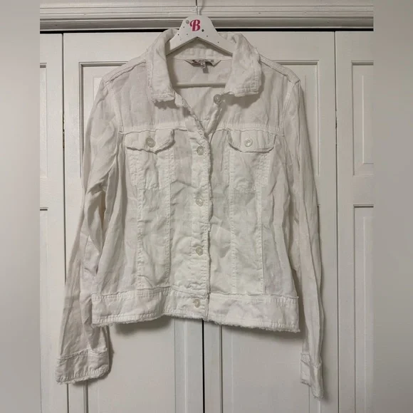 Margaritaville Frayed Hem White Jacket 100% Linen Beach Vacay Lightweight - Picture 1 of 6